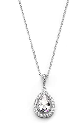 Photo 1 of Mariell CZ Bridal Necklace Pendant with Pave Frame Halo and Bold Pear-Shaped Teardrop - Platinum Plating