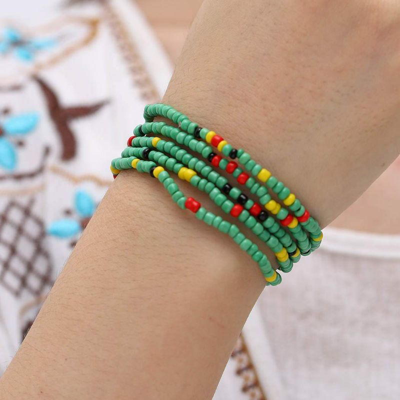 Photo 1 of Yalice Beaded Bracelet Layered Beads Hand Chains Boho Beach Anklet Waist Jewelry for Women and Girls (Green)
