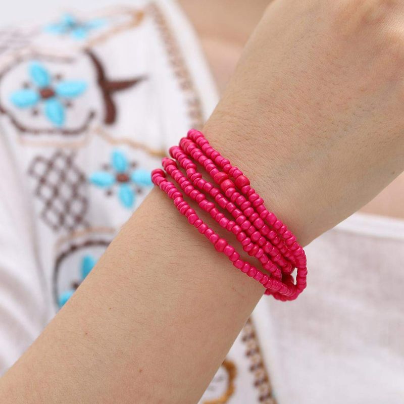 Photo 1 of Yalice Beaded Bracelet Layered Beads Hand Chains Boho Beach Anklet Waist Jewelry for Women and Girls (Pink)