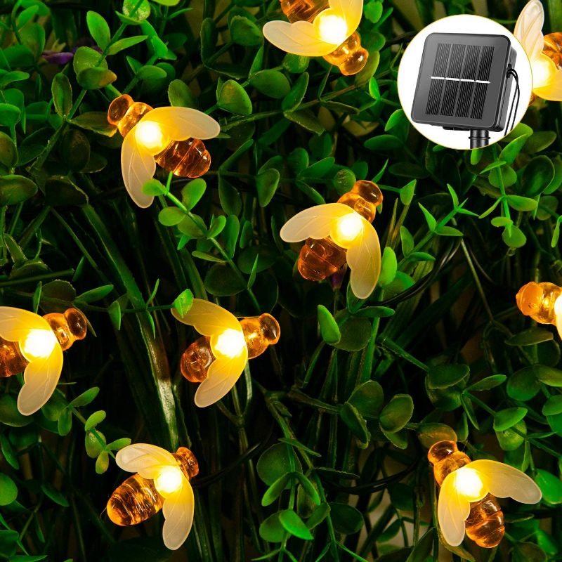 Photo 1 of Solar Bee String Lights Outdoor 31 Feet 50 Led Honeybee Fairy Lights with 8 Lighting Modes, Waterproof Solar Bumble Bee Lights for Patio Yard Garden Grass Wedding Christmas Party Decor (Warm White)