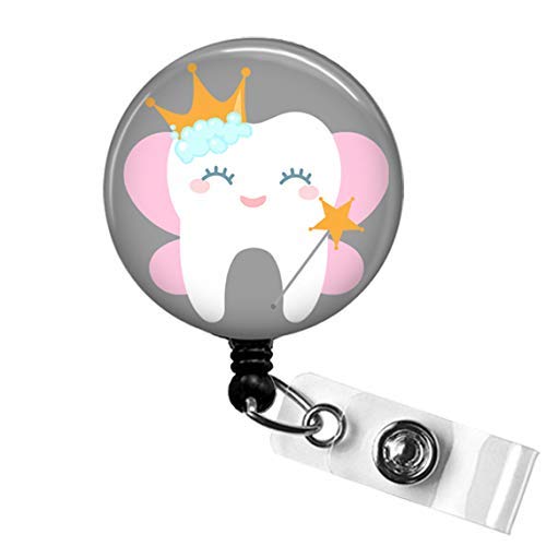 Photo 1 of TOOTH FAIRY Badge Reel, Dental Hygienist Retractable ID Badge Holder, Pediatric Dentist Badge Reel, Cute Tooth Fairy Name Tag, Hygienist Gift