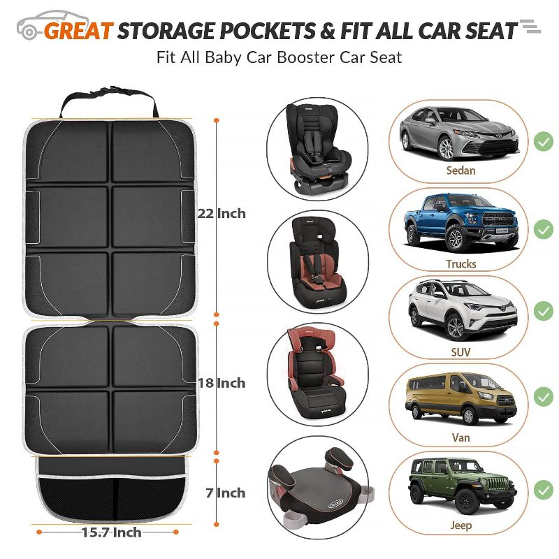 Photo 2 of Gimars XL Thickest EPE Cushion Car Seat Protector Mat [Black], 2 Pack Large Waterproof 600D Fabric Child Baby Seat Protector with Storage Pockets for SUV, Sedan, Truck, Leather and Fabric Car Seat