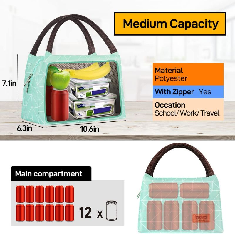 Photo 2 of Buringer Reusable Insulated Lunch Bag Cooler Tote Box Meal Prep for Men & Women Work Picnic or Travel ?Geometry Green?