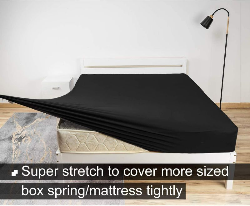 Photo 1 of Stretch Full Size Fitted Sheet Only - Tech with 4-Way Stretchy Jersey Knit, Non-Slip & Snug Fit, Great as Futon or Sleeper Sofa Sheets (Deep: 5" to 16"), Ultra Soft - Black