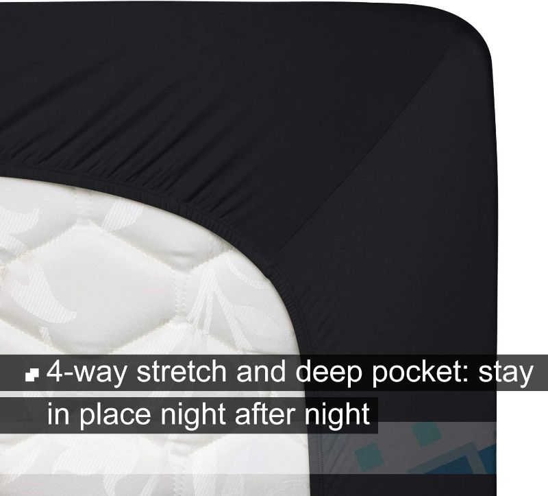 Photo 3 of Stretch Full Size Fitted Sheet Only - Tech with 4-Way Stretchy Jersey Knit, Non-Slip & Snug Fit, Great as Futon or Sleeper Sofa Sheets (Deep: 5" to 16"), Ultra Soft - Black