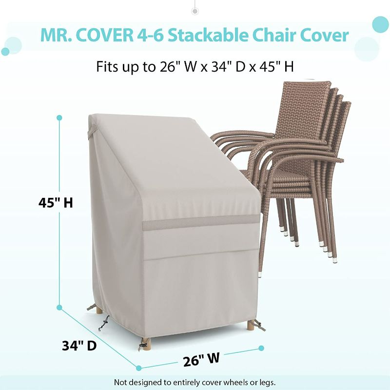 Photo 2 of MR. COVER Stackable Patio Chair Cover, Fits 4-6 Outdoor Stackable Chairs, 26W x 34D x 45H Inches, Waterproof & UV-Protection, Beige, Amenre Series