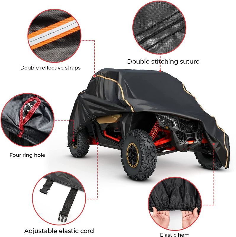 Photo 2 of Kemimoto UTV X3 Cover Compatible with Can Am Maverick X3 XMR XRC MR R/X DS RS RC Turbo R 900 HO, Kawasaki, CFMOTO, SxS with Relective Strip to Protect from Rain, Snow, Dirt, Debris