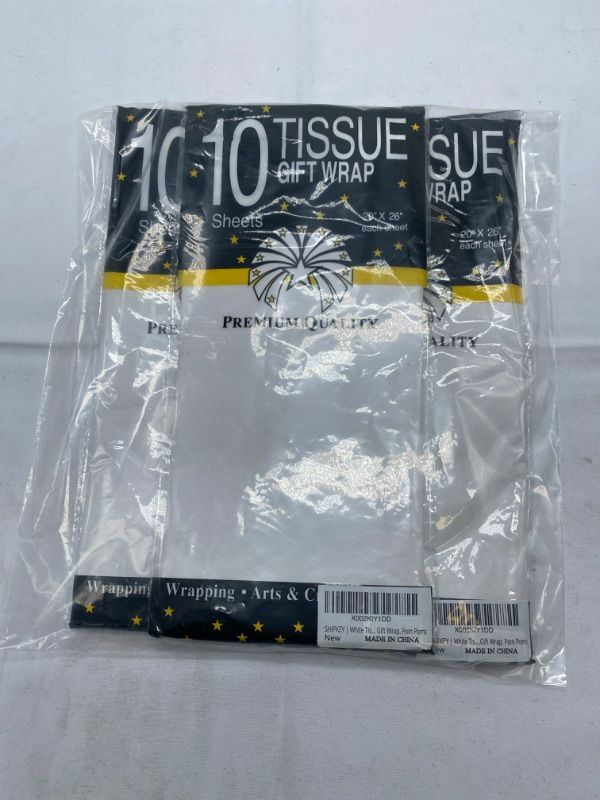 Photo 3 of [3 Pack] SHIPKEY White Tissue Paper 10 Sheets 20"x26" Gift Wrap, Pom Poms, 30 sheets Total
