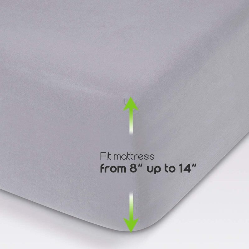 Photo 2 of COSMOPLUS Fitted Sheet Full Fitted Sheet Only?No Flat Sheet or Pillow Shams?,4 Way Stretch Micro-Knit,Snug Fit,Wrinkle Free,for Standard Mattress and Air Bed Mattress from 8” Up to 14”,Light Gray
