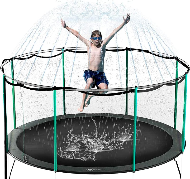 Photo 1 of ARTBECK Trampoline Sprinkler for Kids, Outdoor Trampoline Water Park Sprinklers for Boys Girls, Trampoline Accessories for Summer Fun Backyard Water Play Games 39ft