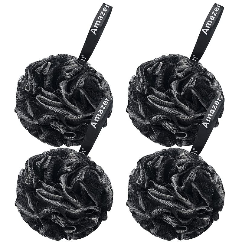 Photo 1 of AmazerBath Loofah Sponge 60g/Piece, Loofah for Men Body Scrubber - Bath Sponge Loofa Set of 4 Black