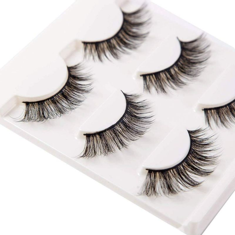 Photo 1 of 3D False Eyelashes Extensions 3 Pairs Long Lashes Strip with Volume for Women's Makeup Handmade Soft Fake Eyelash