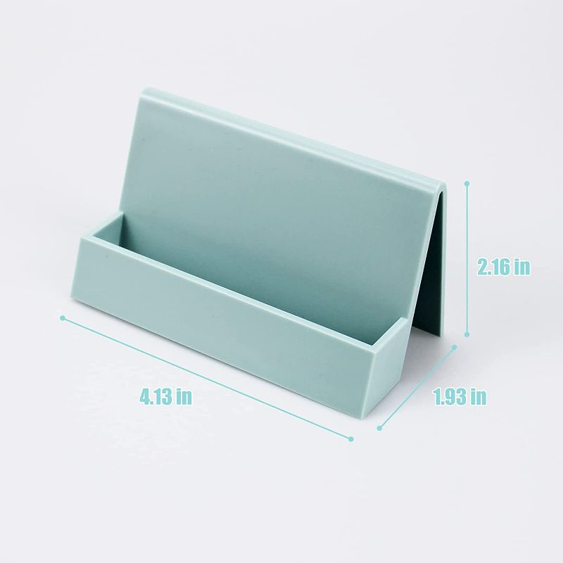 Photo 2 of Business Card Holder for Desk, 2 Pieces Modern Plastic Business Card Holder Display Stand, Desk Business Name Card Organizer(Blue,Beige)