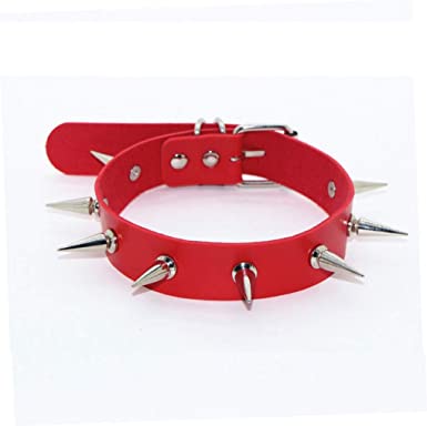 Photo 1 of Tgirls Fashion Punk Gothic Spiked Choker Chain Necklace PU Leather Studded Rivet Collar Necklaces for Women and Girls (Red)