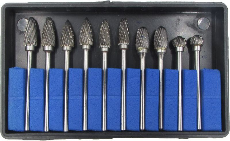 Photo 1 of 10 Pcs Tungsten Carbide Rotary Burr SET 1/10" Shank for Rotary Drill Die Grinder Carving Tool Set by Pwhite (D060GX)