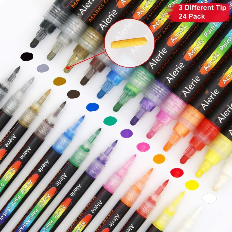 Photo 2 of Acrylic Paint Pens - 24 Pcs Acrylic Paint Markers for Rock Painting, Stone, Ceramic, Glass, Wood, Fabric, Canvas, A set of 12 colors, Each Color Has A Thick & Fine Pen and 3 Different Tip