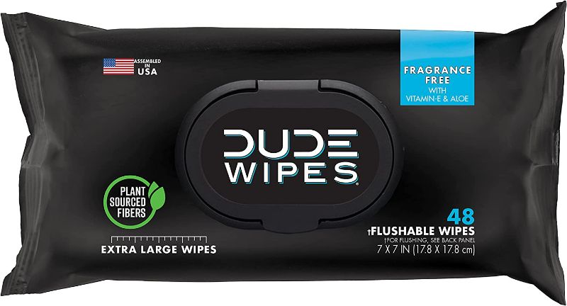 Photo 1 of [6 pack] DUDE Wipes Flushable Wipes - 1 Pack, 48 Wipes - Unscented Wet Wipes with Vitamin-E & Aloe for at-Home Use - Septic and Sewer Safe