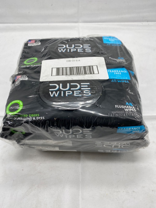 Photo 3 of [6 pack] DUDE Wipes Flushable Wipes - 1 Pack, 48 Wipes - Unscented Wet Wipes with Vitamin-E & Aloe for at-Home Use - Septic and Sewer Safe