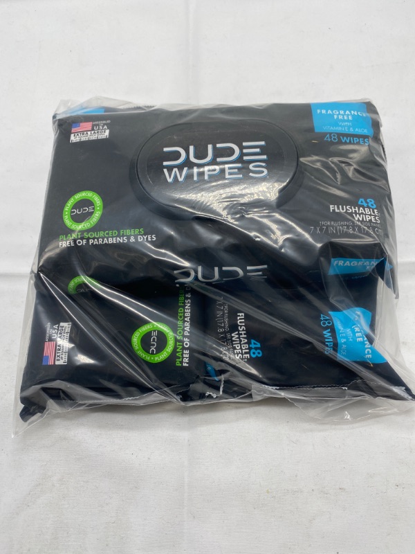 Photo 3 of [3 Pack] DUDE Wipes Flushable Wipes - 1 Pack, 48 Wipes - Unscented Wet Wipes with Vitamin-E & Aloe for at-Home Use - Septic and Sewer Safe