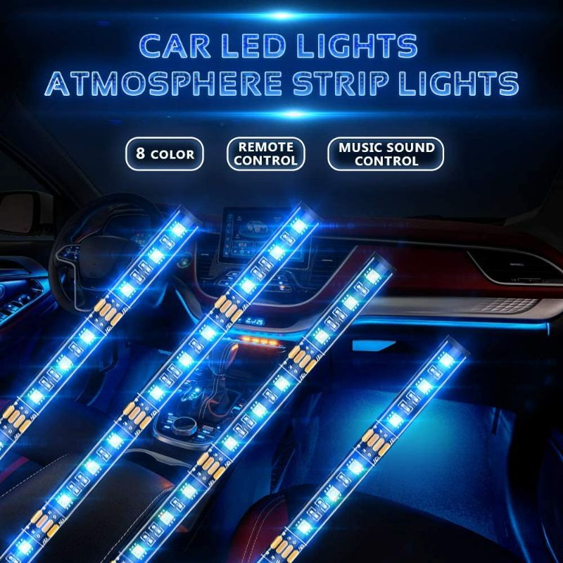 Photo 2 of Car Led Lights Interior,Interior Car Lights 4pcs 72 Dc 12c Multicolor Music Lights for Car Waterproof Underdash Lighting Kits with Wireless Remote Control & Music Sensor,Car Charger Included