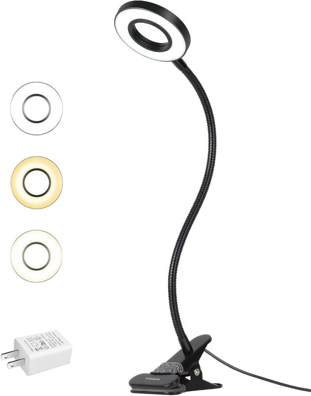 Photo 1 of EYOCEAN Clip on Light Reading Lights, Desk Lamp with USB LED Desk Light, Clamp Lamp with Flexible Gooseneck 3 Modes 10 Dimmable Levels(Included AC Adapter) for Reading/Bed Lighting/Studying/Working