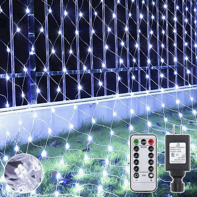 Photo 1 of Ollny Net Lights Outdoor, 200 LED Mesh Lights Waterproof, 8 Modes&Timer Remote Connectable, Plug in Tree Warp Lights for Bush Tree Shrubs Garden Party Holiday Decorations(9.8x6.6ft,Cool White)