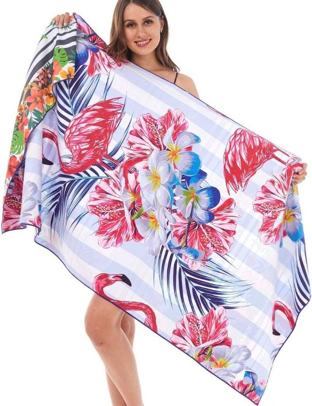 Photo 1 of Microfiber Sand Free Beach Towel Blanket-Quick Fast Dry Super Absorbent Lightweight Thin Towel for Travel Pool Swimming Bath Camping Yoga Gym Sports Idea … (flamingo1)