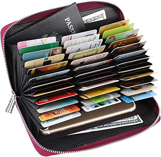 Photo 3 of Cynure Women 36 Slots RFID Blocking Card Holder Large Long Leather Zipper Organizer Accordion Wallet