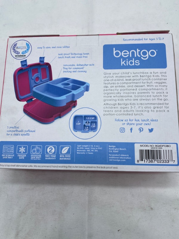 Photo 3 of Bentgo® Kids Prints Leak-Proof, 5-Compartment Bento-Style Kids Lunch Box - Ideal Portion Sizes for Ages 3 to 7 - BPA-Free, Dishwasher Safe, Food-Safe Materials (Rainbows and Butterflies)