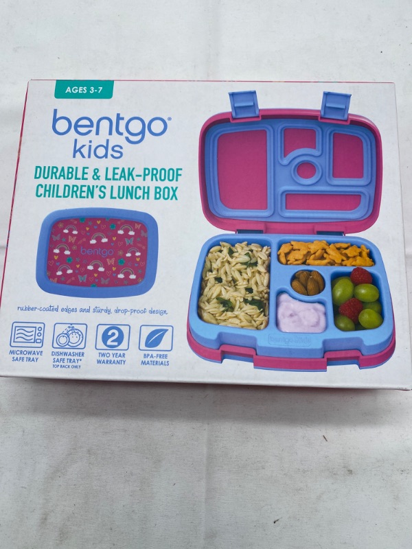 Photo 2 of Bentgo® Kids Prints Leak-Proof, 5-Compartment Bento-Style Kids Lunch Box - Ideal Portion Sizes for Ages 3 to 7 - BPA-Free, Dishwasher Safe, Food-Safe Materials (Rainbows and Butterflies)