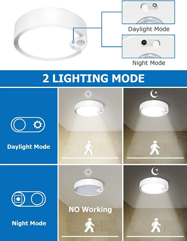 Photo 4 of SUNVIE Motion Sensor Ceiling Light Battery Operated Indoor/Outdoor LED Battery Powered Ceiling Light 300LM for Hallway Bathroom Stairs Basement Warehouse with Photocell Sensor ON/Off