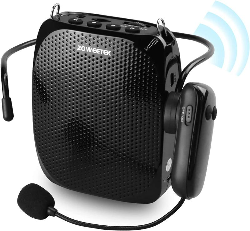 Photo 1 of ZOWEETEK Voice Amplifier with UHF Wireless Microphone Headset, 10W 1800mAh Portable Rechargeable PA system Speaker for Multiple Locations such as Classroom, Meetings, Promotions and Outdoors