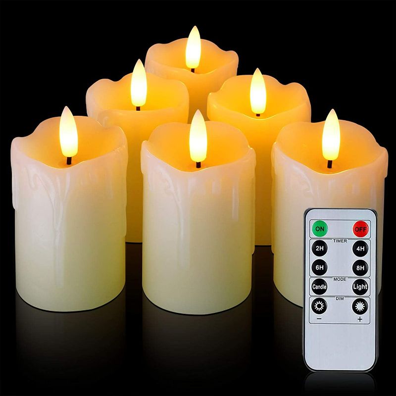 Photo 1 of Homemory Flameless Votive Candles with Timer Remote,2" x 3" Real Wax,350+Hour Realistic Black Wick Battery Operated Pillar Candles, 6 Pack for Wedding, Party and Holiday Decoration