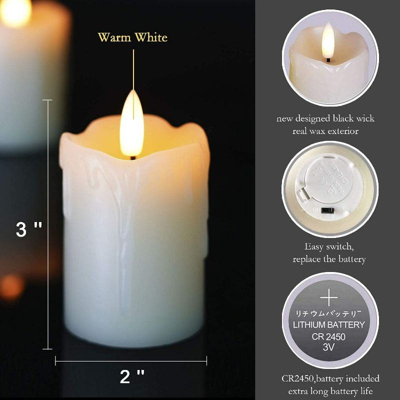 Photo 2 of Homemory Flameless Votive Candles with Timer Remote,2" x 3" Real Wax,350+Hour Realistic Black Wick Battery Operated Pillar Candles, 6 Pack for Wedding, Party and Holiday Decoration