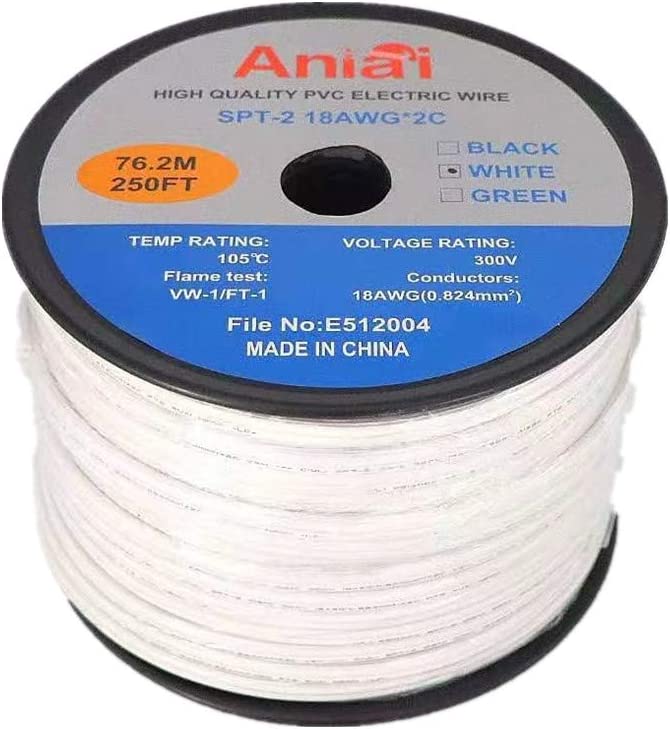 Photo 1 of Aniai Low Voltage Landscape Wire, UL List 16/2 SPT-2 Electrical Wire, for Light and Lamp Extension Cable (250FT, White)