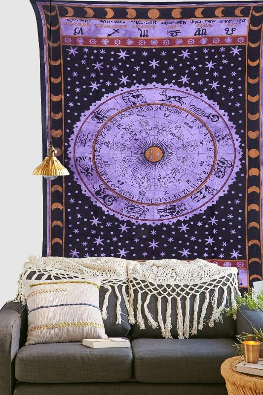 Photo 2 of Madhu International Zodiac Mandala Tapestry Hippie Wall Hanging Astrology Tapestry Indian Handmade Tapestries Celtic Horoscope Tapestry Wall hanging (Purple, Twin(54x82Inches)(140x210cms))