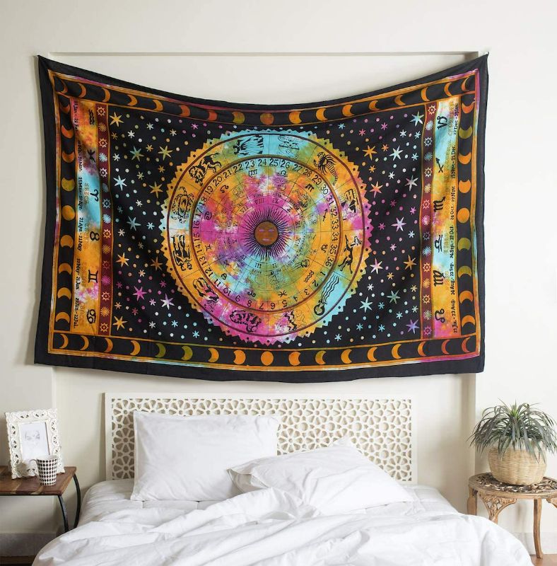 Photo 1 of Madhu International Tie Dye Zodiac Sign Tapestry Horoscope Sun Moon Astrology Wall Hanging Hippie Psychedelic Tapestries (Multi Color, Twin(54x82Inches)(140x210cms))