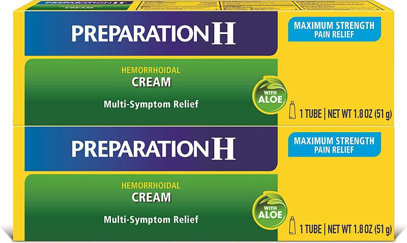 Photo 1 of [2 Pack] Preparation H Hemorrhoid Symptom Treatment Cream (2 x 1.8 Ounce Tube), Maximum Strength Multi-Symptom Pain Relief with Aloe