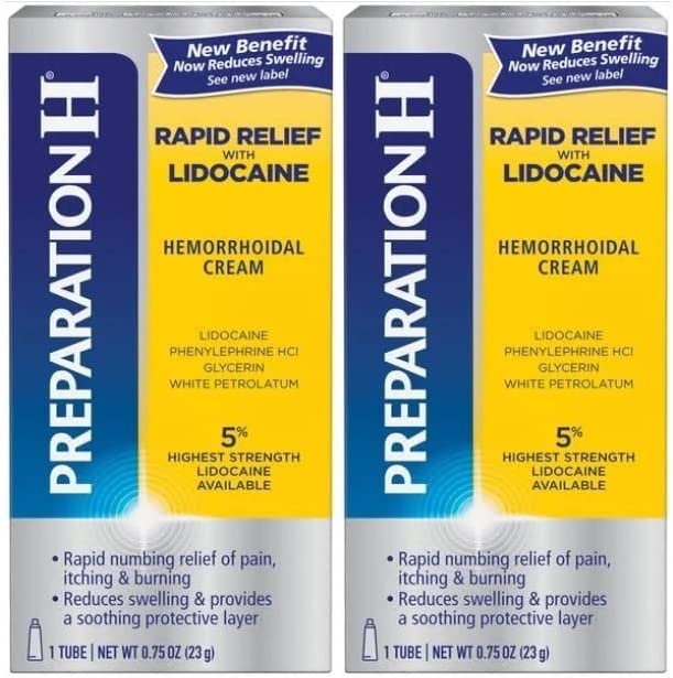 Photo 1 of Preparation H Rapid Relief Hemorrhoid Cream with Lidocaine, Numbing Relief for Swelling, Pain, Burning and Itching - 0.75 Oz Tube Pack of 2 = 1.5 Oz