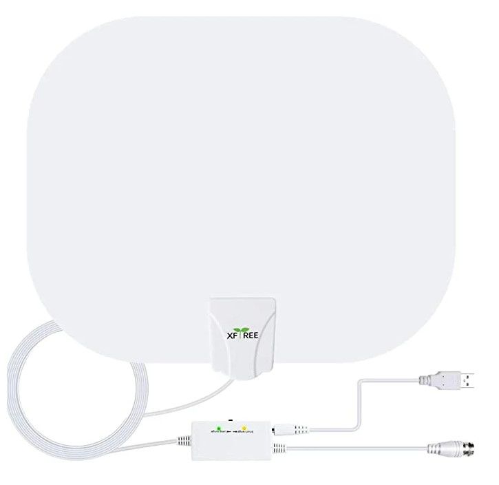 Photo 1 of New TV Antenna, 2021 Newest Indoor Digital HDTV Antenna 130 Miles Range with Amplifier Signal Booster, 4K HD VHF UHF Freeview for Life Local Channels Support All Television -16.5ft Coax Cable (White)