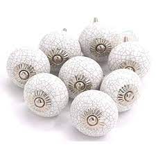 Photo 1 of 8 Pack Ceramic Door Knobs, Vintage, White Crackle, Round Shape, Shabby Chic Cupboard Drawer Pull Handles by The Metal Magician