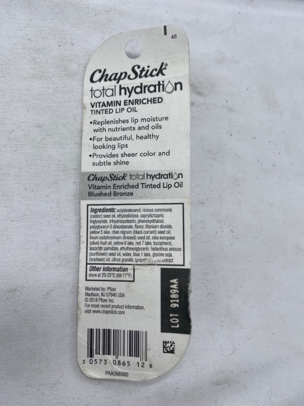 Photo 3 of [2 pack]ChapStick Total Hydration Vitamin Enriched Tinted Lip Oil (Blushed Bronze, 1 Tube), Vitamin C, Vitamin E, Contains Omega 3 6 9, 0.24 Ounce