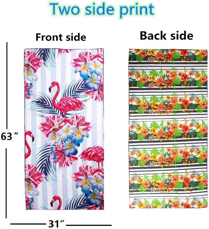 Photo 2 of Microfiber Sand Free Beach Towel Blanket-Quick Fast Dry Super Absorbent Lightweight Thin Towel for Travel Pool Swimming Bath Camping Yoga Gym Sports Idea … (flamingo1)