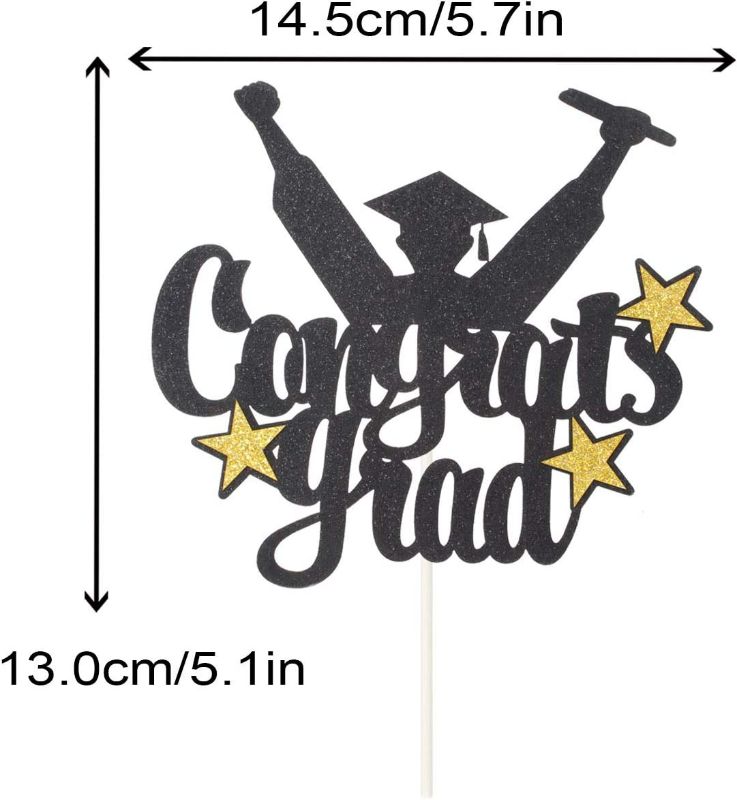 Photo 2 of [3 pack] Congrats Grad Cake Topper for Class of 2022 Graduation, 2022 Senior High School Graduation Cake Decor?Black Gold Glitter Graduation Party Decorations?2022 College University Graduation Party Supplies.