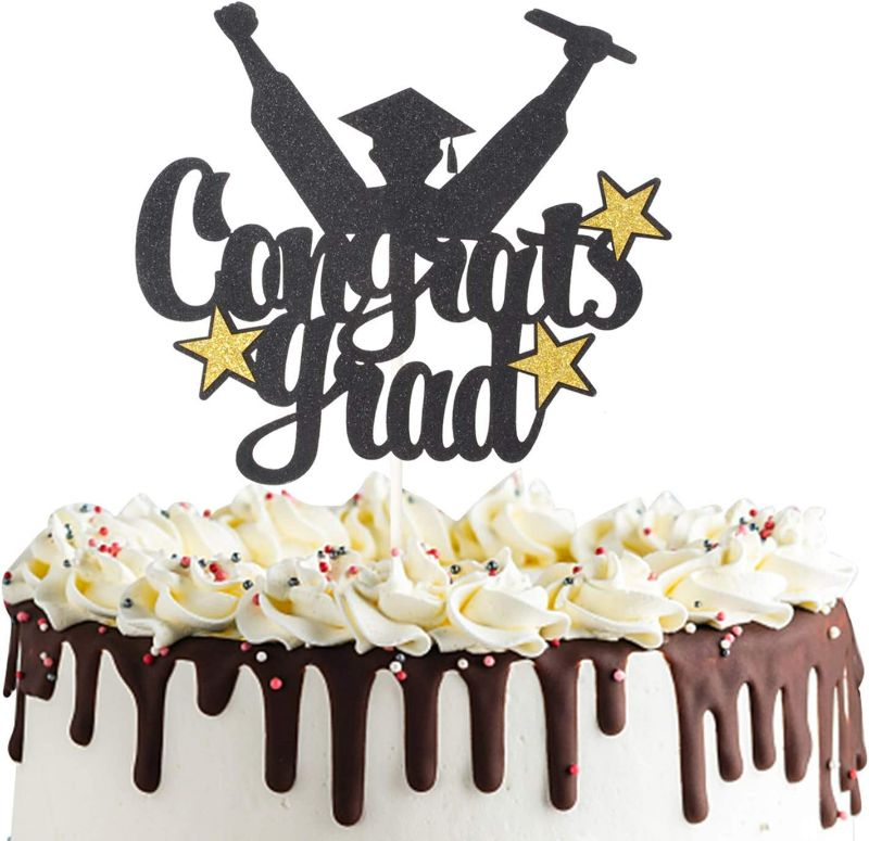 Photo 1 of [3 pack] Congrats Grad Cake Topper for Class of 2022 Graduation, 2022 Senior High School Graduation Cake Decor?Black Gold Glitter Graduation Party Decorations?2022 College University Graduation Party Supplies.