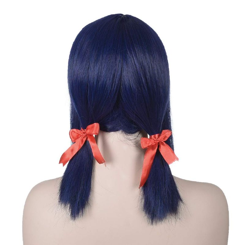 Photo 2 of Short Blue Wig for Women Ponytails Wig With Bangs Halloween Costume Party Cosplay Wig for Girls