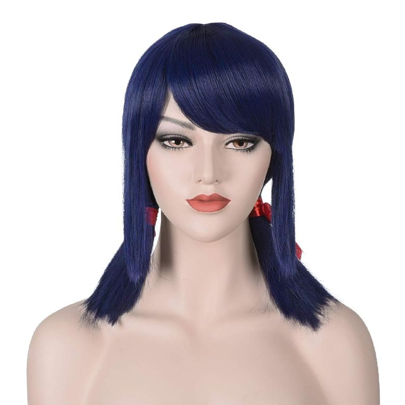 Photo 1 of Short Blue Wig for Women Ponytails Wig With Bangs Halloween Costume Party Cosplay Wig for Girls