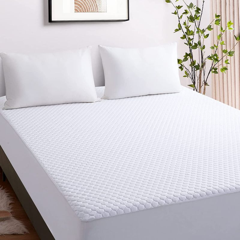 Photo 2 of Premium Waterproof Full Size Mattress Protector Double Cooling Bamboo Mattress Cover School College Dorm Room Soft Breathable 8-21 inch Deep Pocket Vinyl Free Noiseless (White Beehive Full)