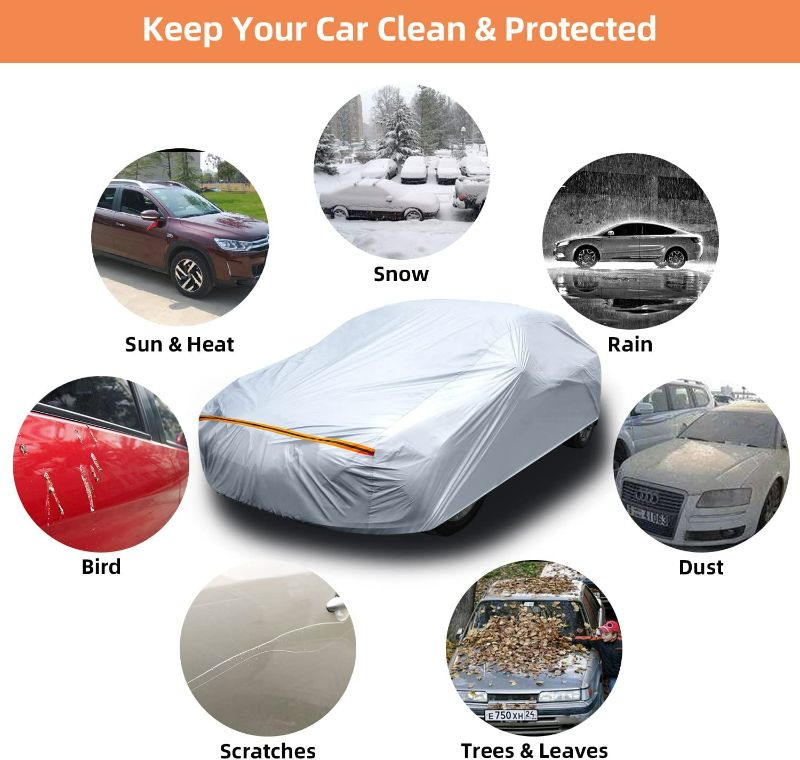 Photo 2 of urhgart Full Car Covers Sedan All Weather Outdoor Waterproof Snow Rain Uv Sun Scratch Resistant Comes with Portable Storage Bag Windproof Fixed Nylon Cord-C|185'' L x 61''W x 50.5''H