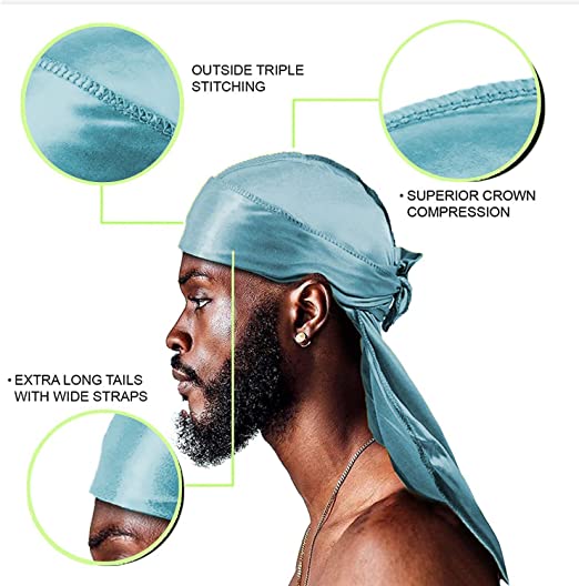 Photo 2 of BIGEDDIE 6 Pcs Silky Durags and 1 Pcs Wave Cap Silky Durag Pack Durags for Men Waves (Dark red, Pale Blue, Pink, Purple, Black, White)
